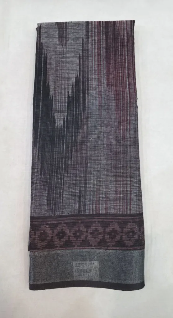 Charcoal Grey & Maroon Linen Silk SareeWith Unstitched Blouse Piece