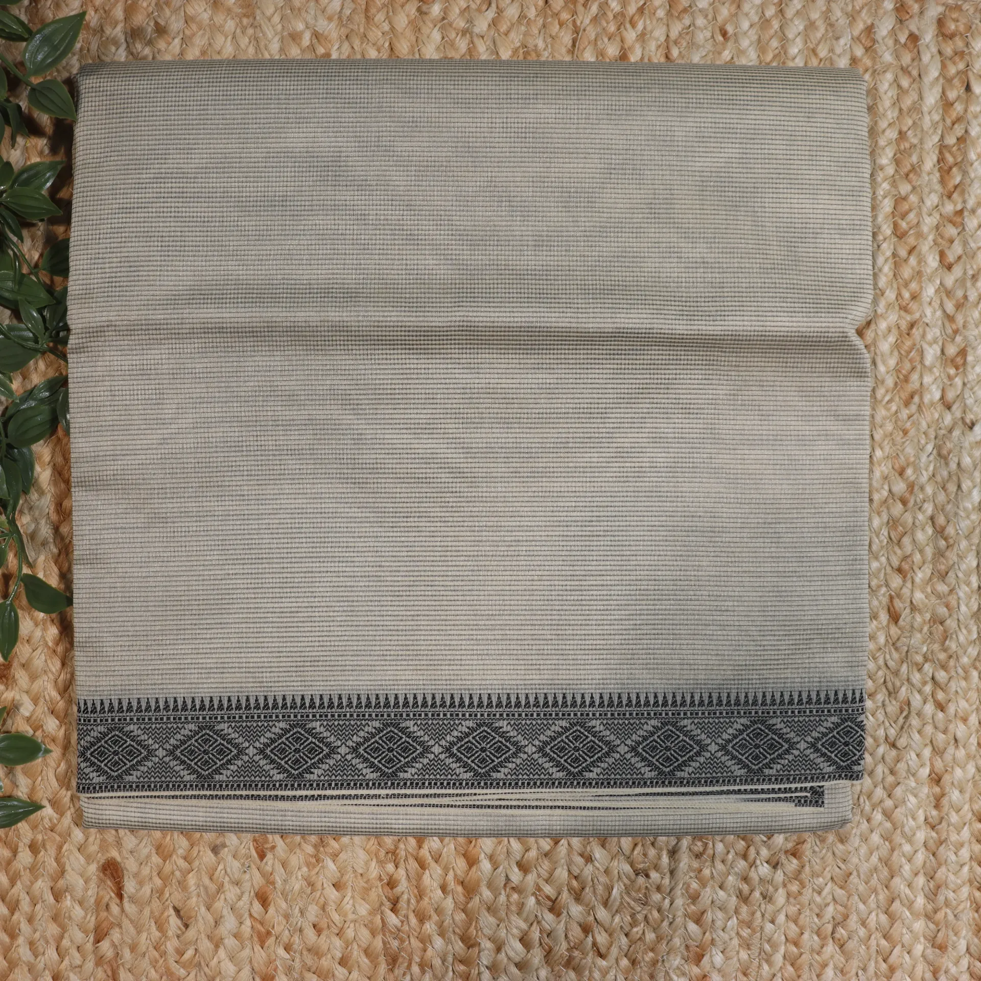 [Plain1] Plain Banarasi Kota Saree with Geometric Borders