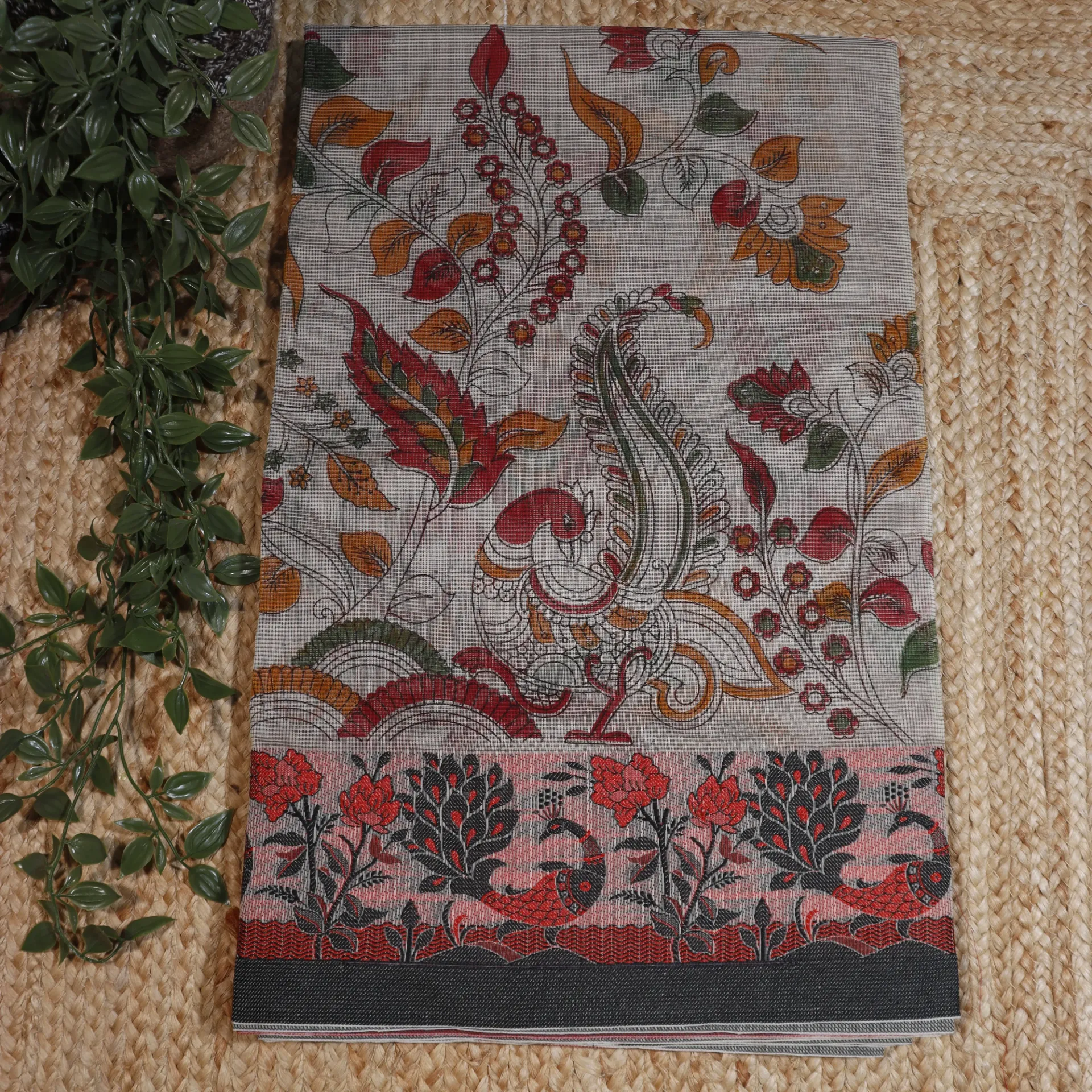 [Animal1] Printed Kota Saree with Kalamkari Pallu & Banarasi Woven Border