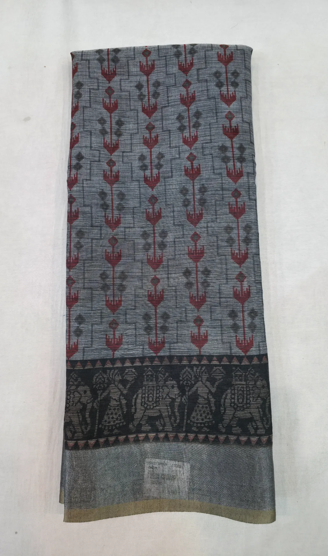Charcoal Grey Linen Silk Saree with Silver Zari BorderWith Unstitched Blouse Piece